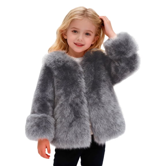Tfken Little Girls Coat Size 4-5 Years Long Sleeve Solid Color Crew Neck Autumn Cardigan Grey Jacket