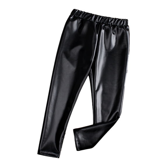 Tfken Little Girls Leather Leggings Slim-Leg Solid Color Stretch Soft Black Leggings Pants Size 3-4 Years