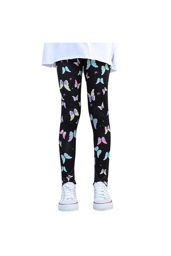 Little Girls Leggings Slim-Leg Butterfly Print Stretch Fashion Black Leggings Pants Size 10-11 Years