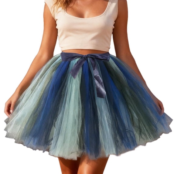 Tfken Mardi Gras Skirts For Women Bowknot Patchwork Summer Women Mini Skirts For Carnival Party Performnace Soft Outfit Blue One Size