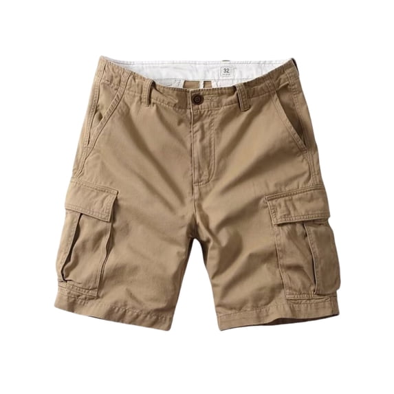 Tfken Men Comfortable Shorts Elastic Waist Stretchy Lightweight Cargo Shorts With Pockets Outdoor Fashion Workwear Male Trendy Clothes Beige