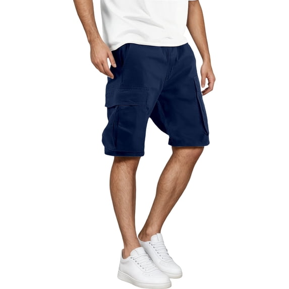 Tfken Men Pants For Summer Button Loose Solid Color Knee Length Cargo Pants With Pockets Fashion Casual Male Classic Clothes Blue