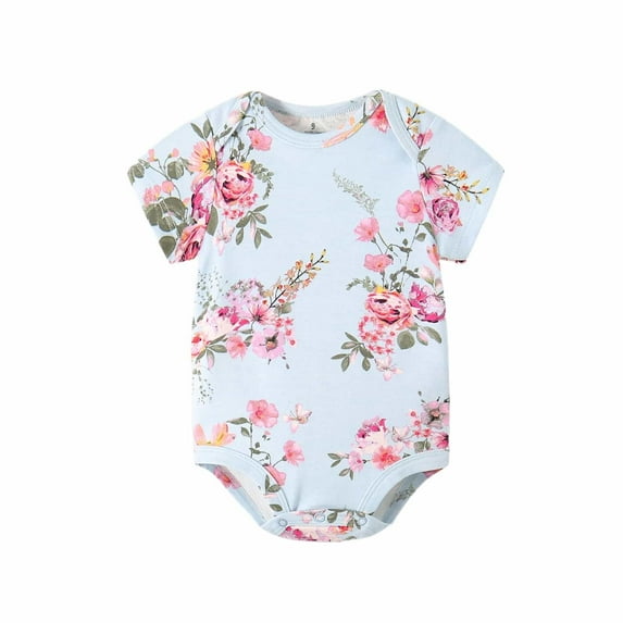 Tfken Newborn Infant Bodysuit Dinosaur Print Short Sleeve Blue Clothes For Baby Boys 6-9 Months Soft Crew Neck Romper