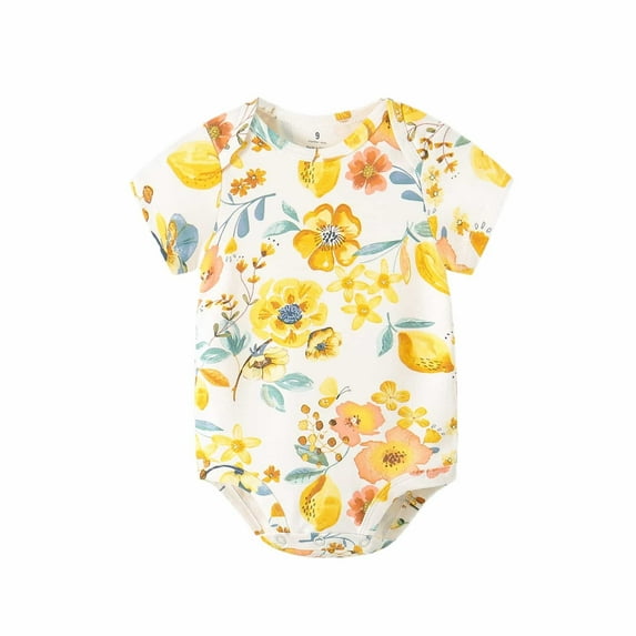 Tfken Newborn Infant Bodysuit Dinosaur Print Short Sleeve Yellow Clothes For Baby Boys 6-9 Months Soft Crew Neck Outfit
