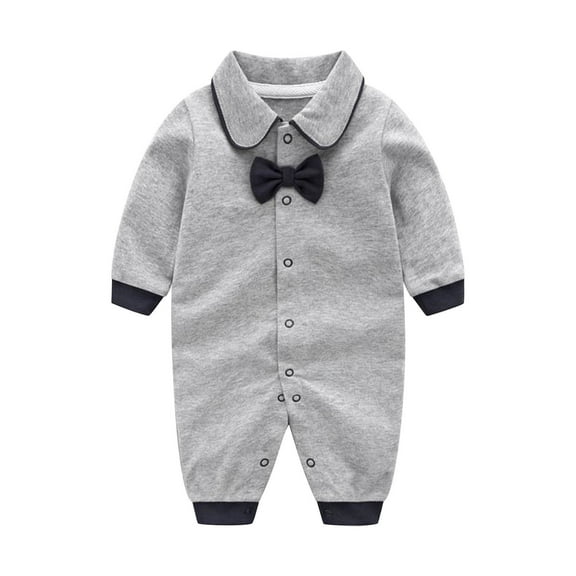 Tfken Newborn Infant Jumpsuit Long Sleeve Lapel Neck Solid Color Clothes For Baby Boys Winter Cushy Cozy Grey Size 0-3 Months