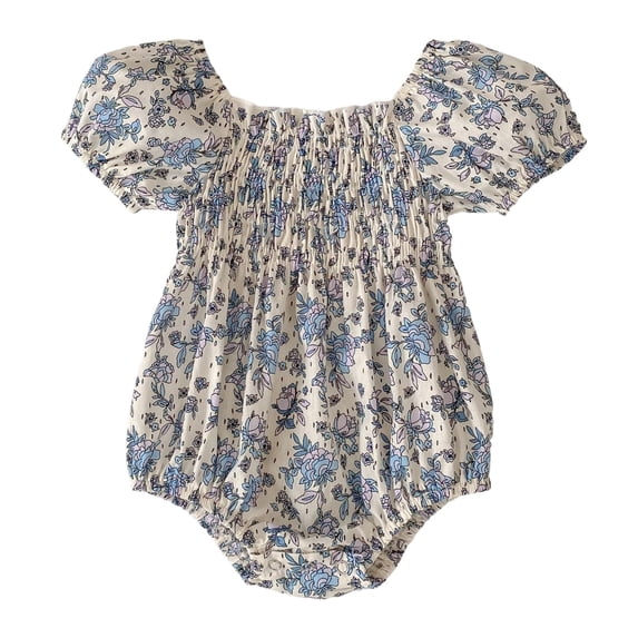 Tfken Newborn Infant Romper Floral Print Short Sleeve Light Purple Outfit For Baby Girls 0-3 Months Comfortable Crew Neck Bodysuit