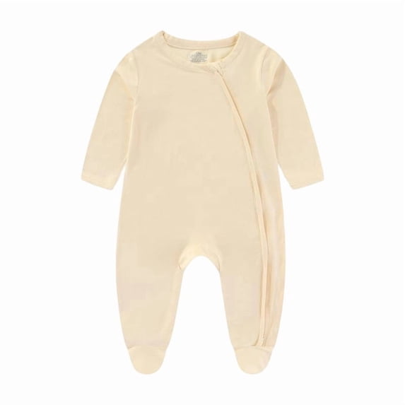 Tfken Onesie For Baby Girl Fall Long Sleeve Comfy Casual Pajamas Bodysuit Zip Up Sleepwear Homewear Soft Kids Classic Clothes Size 9-12 Months Beige
