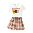 thumbnail image 1 of Tfken Outfit For Girls Big Cartoon Beverage Print Checkered Shorts Set Spring Summer Casual Outfit Red Girl Outfit Set Size 9-10 Years, 1 of 7