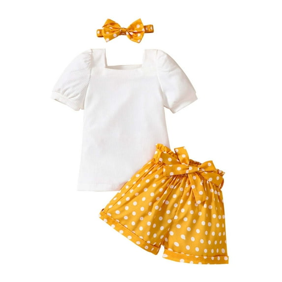 Tfken Outfit For Girls Dot Print One Shoulder Short Sleeve Top Shorts Set Cute Summer For Kids White Girl Outfit Set Size 2-3 Years