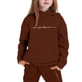 thumbnail image 1 of Tfken Outfit Set For Child Girls Hooded Letter Print Athleisure Daily Wear Brown Clothing Sets Size 11-12 Years, 1 of 4