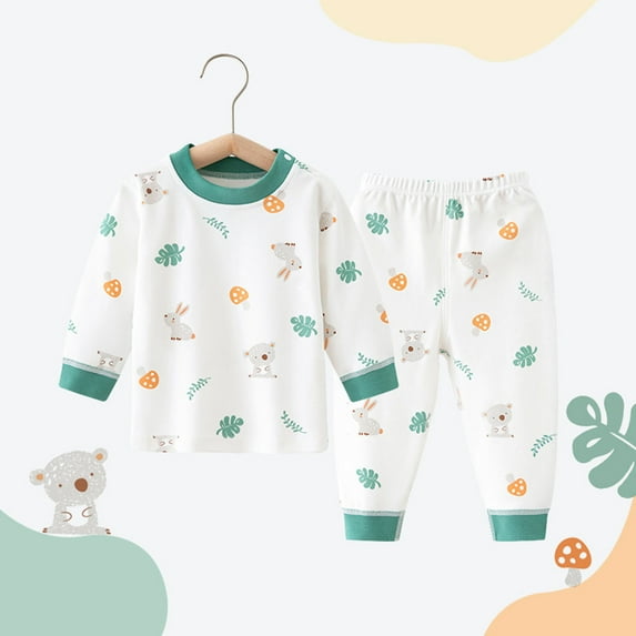Tfken Outfit Set For Children Girls Casual Long Sleeve Top Pant Soft Cartoon Print Crew Neck Green Outfits Sets Size 3-4 Years