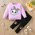 thumbnail image 1 of Tfken Outfit Set For Children Girls Crew Neck Long Sleeve Cartoon Print Tops Pants Comfortable Outfits Sets Purple Size 5-6 Years, 1 of 4