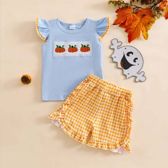 Tfken Outfit Set For Teen Girls 2025 Flutter Sleeve Cartoon Print Blue Tank Shorts Summer Crew Neck Outfits Sets Size 4-5 Years