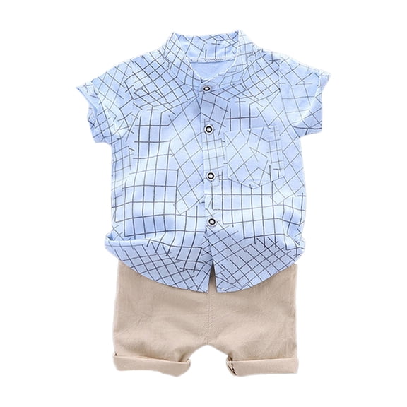 Tfken Outfit Set For Toddler Boys Short Sleeve Plaid Print Summer Tee Shorts Charming Size 12 Months-18 Months Blue Clothing Sets
