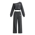 thumbnail image 1 of Tfken Outfit Sets For Girls One Shoulder Long Sleeve Tops With Pants Set Lightweight Fall Winter Toddler Classic Clothes Size 7-8 Years Gray, 1 of 4