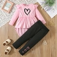 thumbnail image 1 of Tfken Outfits Sets For Child Girls Crew Neck Long Sleeve Heart Print Dress And Pant Flutter Relaxed Outfit Set Red Size 1-2 Years, 1 of 7