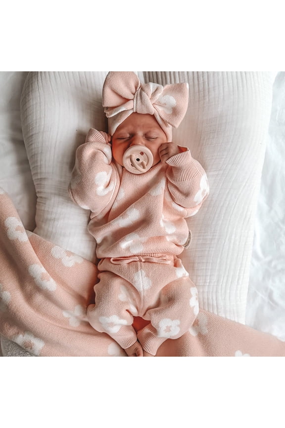 Outfits Sets For Child Girls Elegant Flower Print Sweater Culotte Newborn Infant Long Sleeve Pink Outfit Set Size 12-18 Months