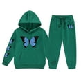 thumbnail image 1 of Tfken Outfits Sets For Child Girls Hooded Butterfly Print Athleisure Stretch Dark Green Outfit Set Size 6-7 Years, 1 of 4