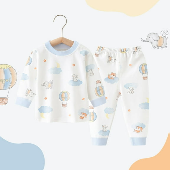 Tfken Outfits Sets For Child Girls Size 6-12 Months Long Sleeve Cartoon Print Top Pant Cute Outdoor Light Blue Outfit Set