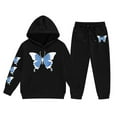 thumbnail image 1 of Tfken Outfits Sets For Children Girls Size 2-3 Years Cute Athleisure Sweatshirt Pant Butterfly Print Hooded Black Outfit Set, 1 of 4