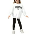thumbnail image 1 of Tfken Outfits Sets For Children Girls Size 4-5 Years Long Sleeve Letter Print Crew Neck Slim-Leg Sweater Pant Spring White Outfit Set, 1 of 8