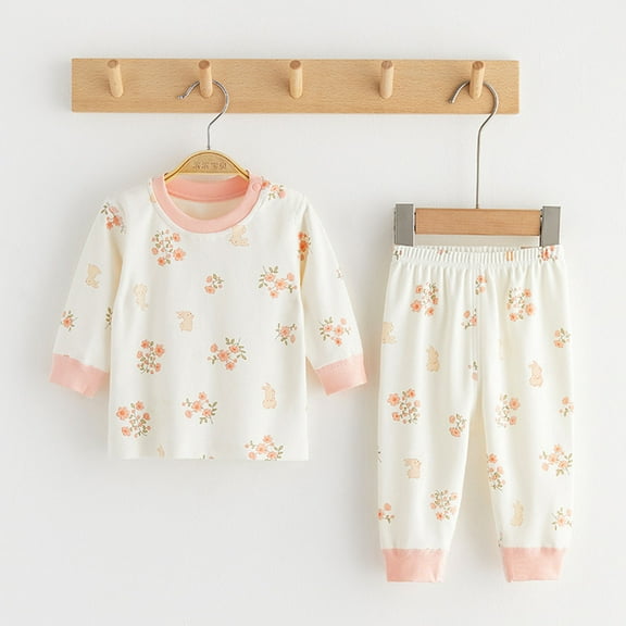 Tfken Outfits Sets For Children Girls Trendy Long Sleeve Top Pant Fashion Cartoon Print Crew Neck Light Pink Outfit Set Size 3-4 Years