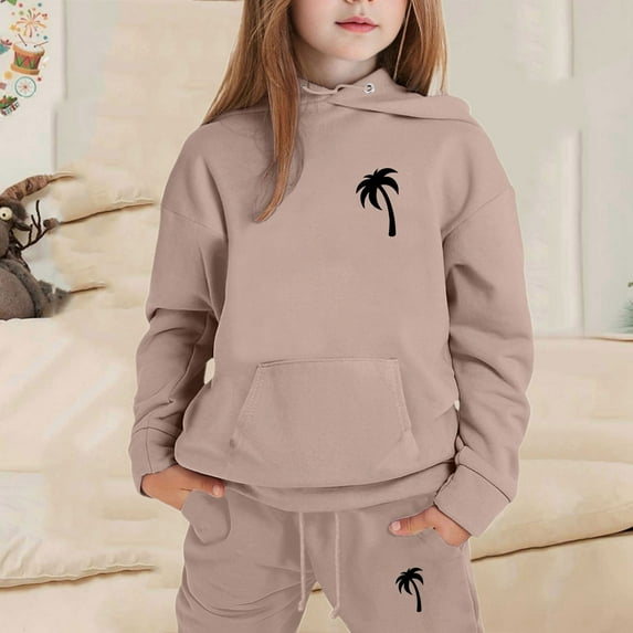 Tfken Outfits Sets For Teen Girls Comfortable Tree Print Sweatshirt Pants Long Sleeve Khaki Outfit Set Size 6-7 Years