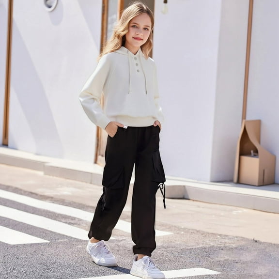 Tfken Outfits Sets For Teen Girls Hooded Athleisure Solid Color Trendy Sweatshirt Pant Clothing Sets White Size 13-14 Years