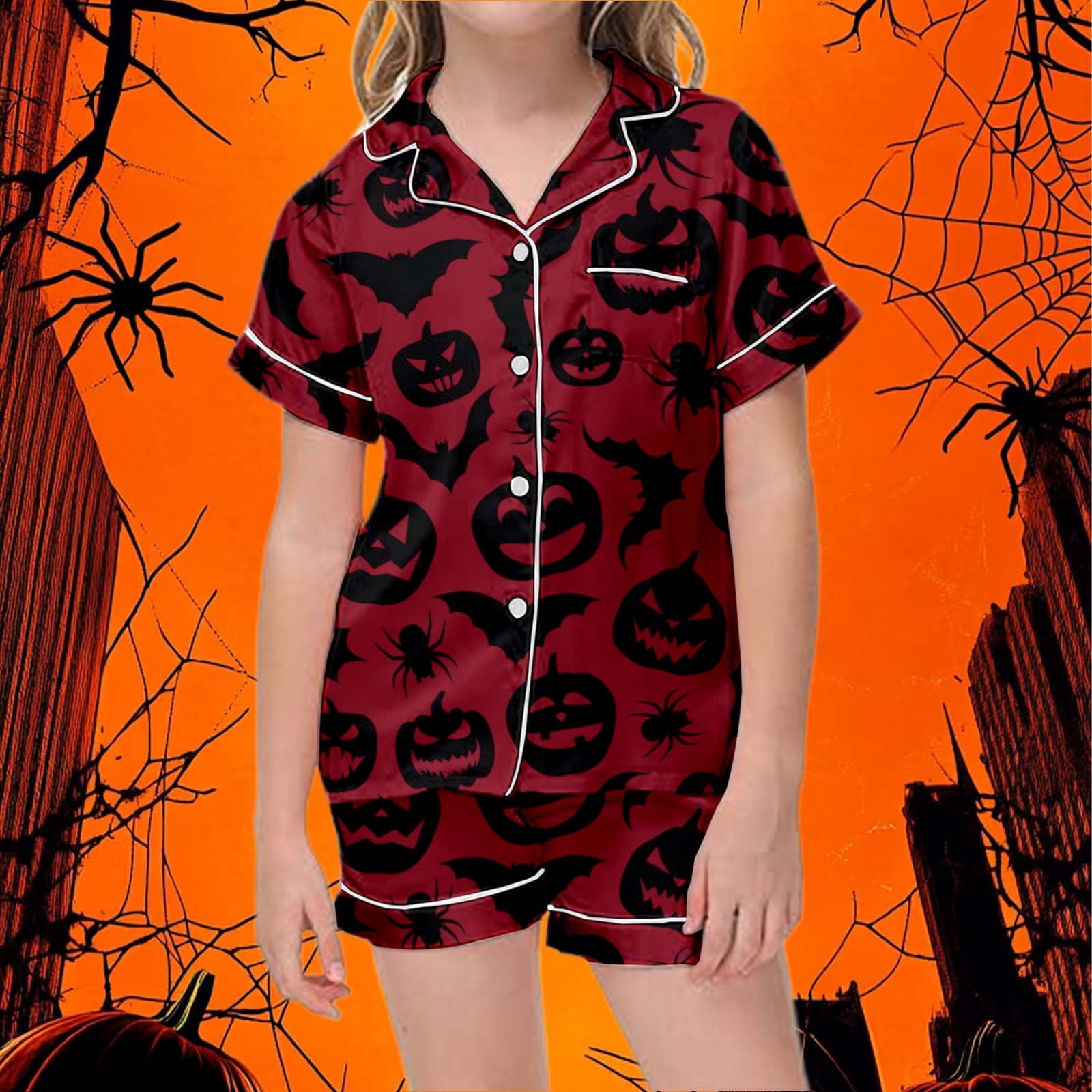 Tfken Pajama Sets For Girls Kids Short Sleeve Pumpkin Print Halloween ...