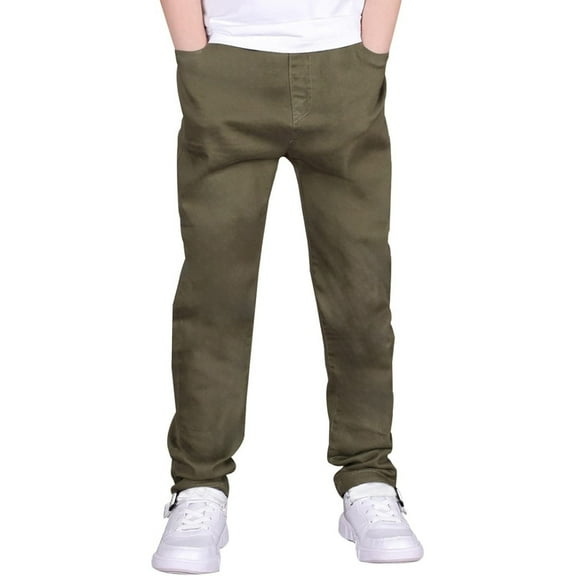 Tfken Pants For Boys Children Daily Wear Straight Comfort Waist Fall Army Green Trousers Size 5-6 Years