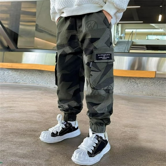 Tfken Pants For Boys Children Fashion Cargo Comfort Waist Comfortable Camouflage Trousers Size 3-4 Years