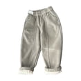 thumbnail image 1 of Tfken Pants For Boys Children Size 4-5 Years Soft Fleece Taper Khakis Solid Color Army Green Trousers, 1 of 5