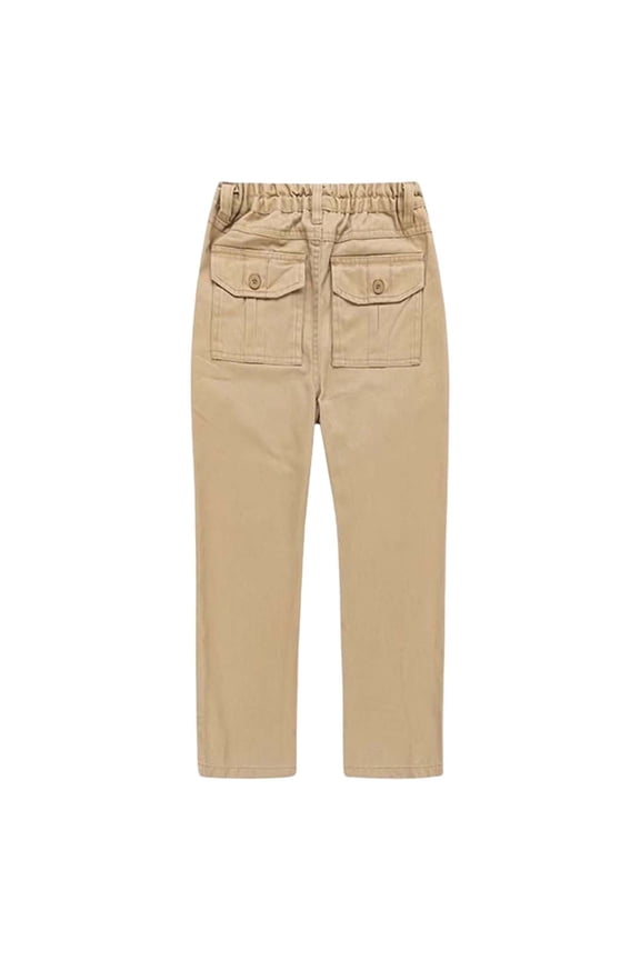 Pants For Boys Children Straight Leg Fashion Solid Color Elastic Waist Breathable Khaki Trousers Size 11-12 Years