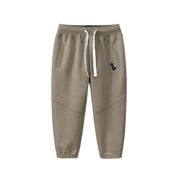 Tfken Pants For Boys Toddler Fashion Sweatpants Drawstring Waist Joggers Dinosaur Print Khaki Trousers Size 4-5 Years