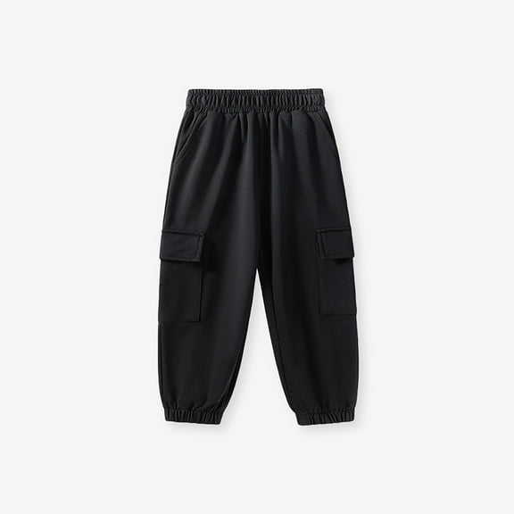 Tfken Pants For Boys Toddler Trendy Relaxed Elastic Waist Cargo Straight-Leg Black Trousers Size 3-4 Years