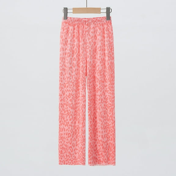 Tfken Pants For Girls Children Size 5-6 Years Straight Full-Length Elastic Waist Comfortable Relaxed Pink Trousers