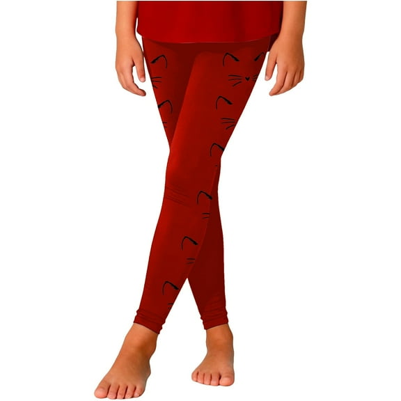 Tfken Pants For Girls Children Size 7-8 Years Cat Print Slim-Leg Flat Front Leggings Comfortable Child Trousers