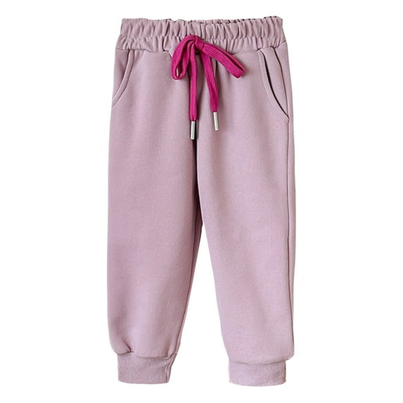 Tfken Pants For Girls Children Size 7-8 Years Joggers Sweatpants Comfortable Elastic Waist Solid Color Light Purple Trousers