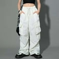 thumbnail image 1 of Tfken Pants For Girls Children Size 9-10 Years Cargo Ankle-Length Drawstring Waist Trendy Relaxed White Pant, 1 of 3
