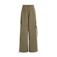 thumbnail image 1 of Tfken Pants For Girls Children Solid Color Cargo Drawstring Waist Relaxed Trendy Pant Army Green Size 12-13 Years, 1 of 1