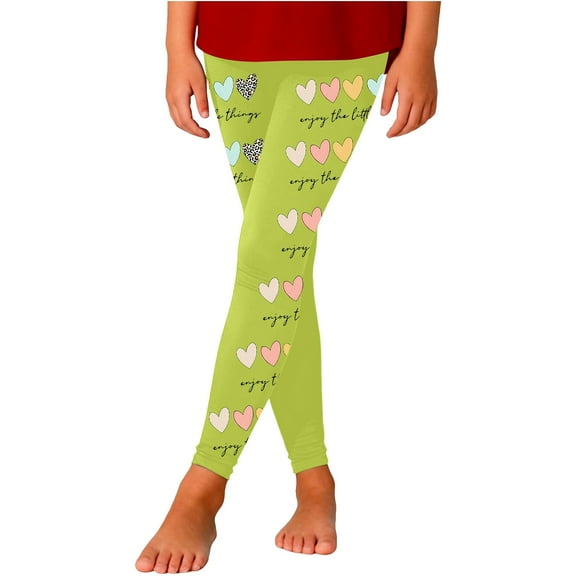 Tfken Pants For Girls Cozy Slim-Leg Heart Print Leggings Trousers Green Size 9-10 Years