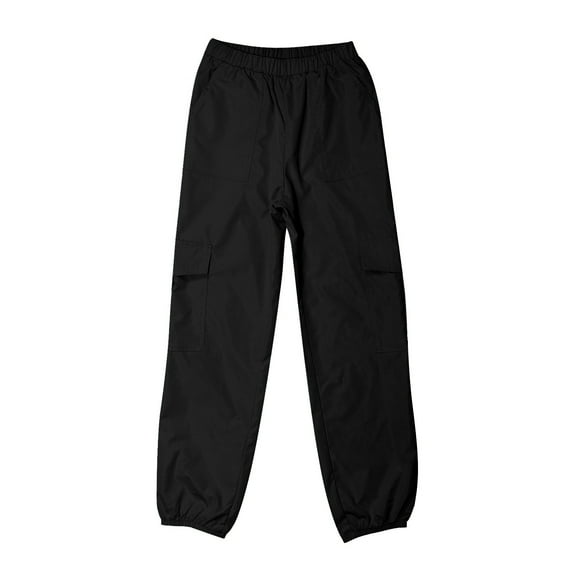Tfken Pants For Girls Kids Cargo Breathable Solid Color Elastic Waist Relaxed Black Trousers Size 7-8 Years