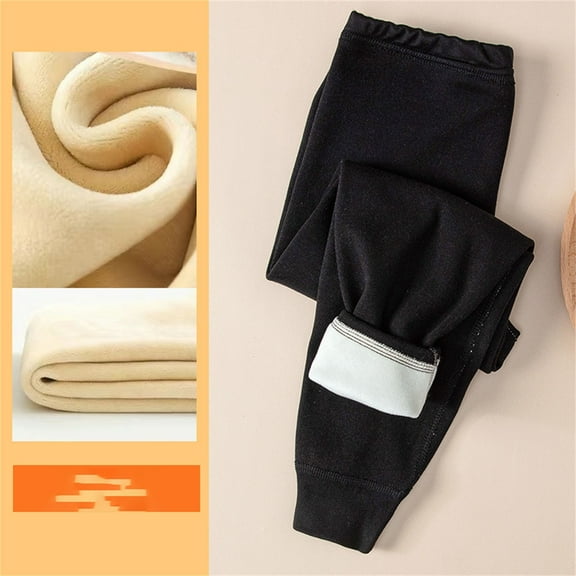 Tfken Pants For Girls Kids Size 3-4 Years Casual Fleece Warm Elastic Waist Solid Color Black Trousers