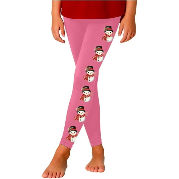 Tfken Pants For Girls Kids Snowman Print Slim-Leg Leggings Pink Winter Trousers Size 5-6 Years