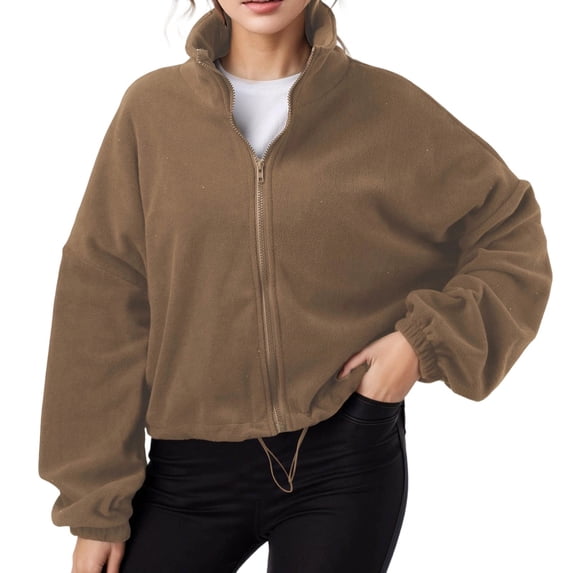 Tfken Pullover Top Women Sweatshirt Relaxed Fit Autumn Winter Fleece Long Sleeve Zip Up Sweatshirt With Pockets Warm Fashion Outdoor Ladies Trendy Clothes Brown
