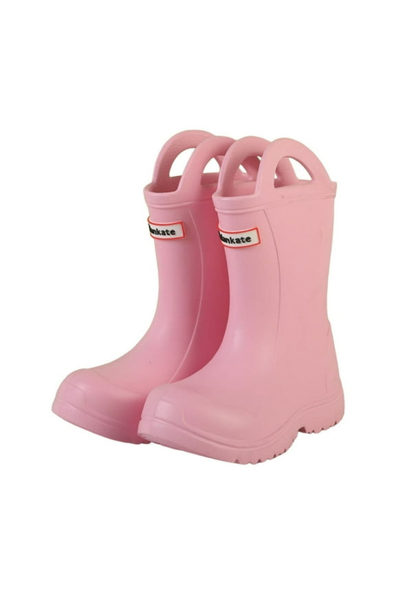 Rain Boots For Girls Boys Eva Flatform Letter Print Flat Toe Daily Wear Shoes Pink Size 4.5-5 Years