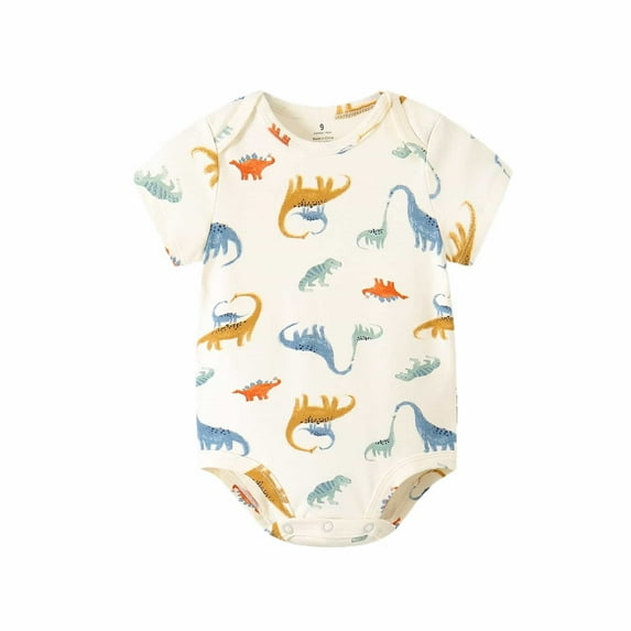 Tfken Romper For Baby Boys Short Sleeve Dinosaur Print Newborn Infant Clothes Crew Neck Cute Beige 9-12 Months Bodysuit