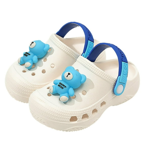 Tfken Sandals For Boys Girls Cartoon Decorations Swivel Ankle Strap Size 4.5-5.5 Years White Eva Children Toddler Slippers