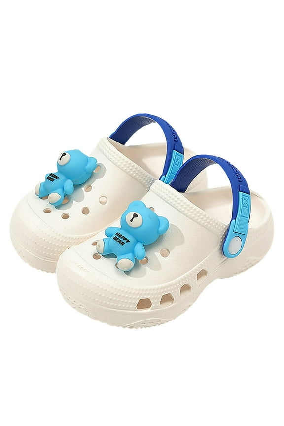 Sandals For Boys Girls Cartoon Decorations Swivel Ankle Strap Size 4.5-5.5 Years White Eva Children Toddler Slippers