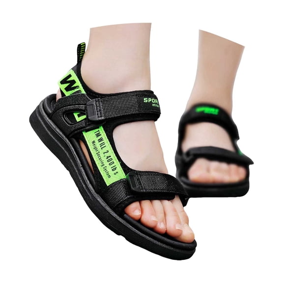 Tfken Sandals For Boys Open Toe Double Buckle Letter Print Flat Sport Athletic Pool Cute Children Toddler Sandal Green Size 7-8 Years